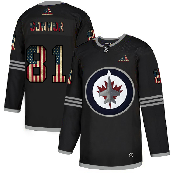 Winnipeg Jets #81 Kyle Connor Adidas Men Black USA Flag Limited NHL Jersey